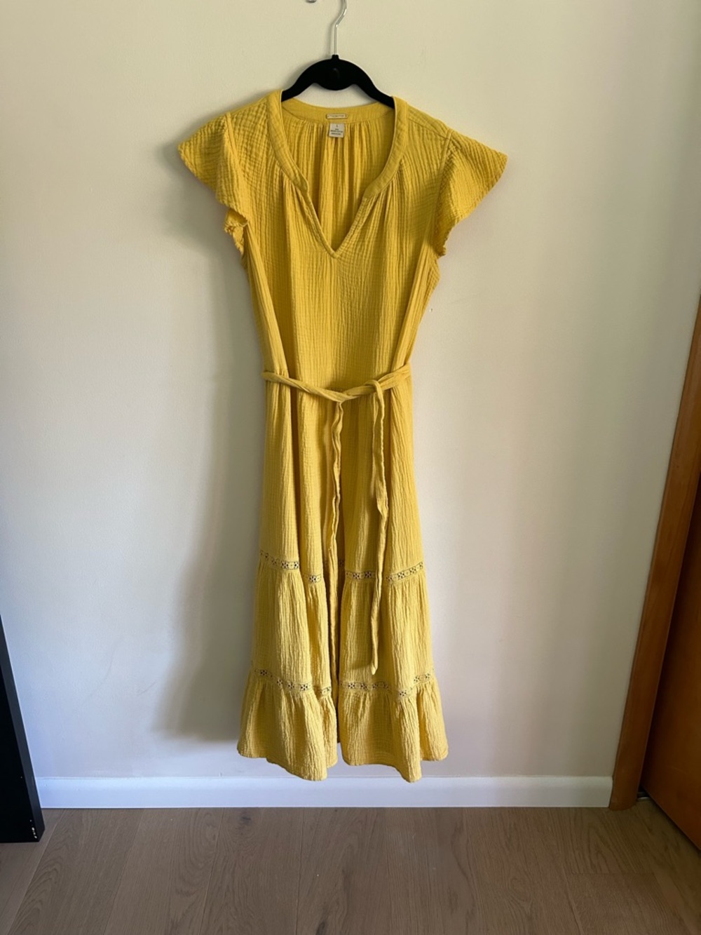 Yellow Tie-Waist Midi Dress in organic cotton